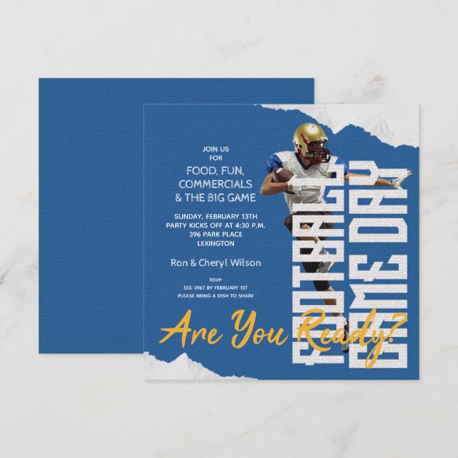 Football Player Big Game Day Party Invitations (Front/Back)