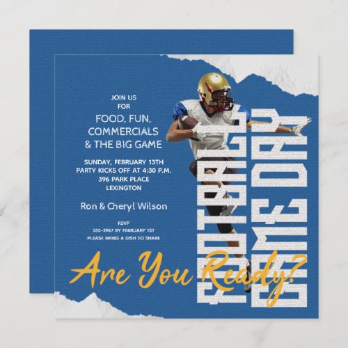 Football Player Big Game Day Party Invitations