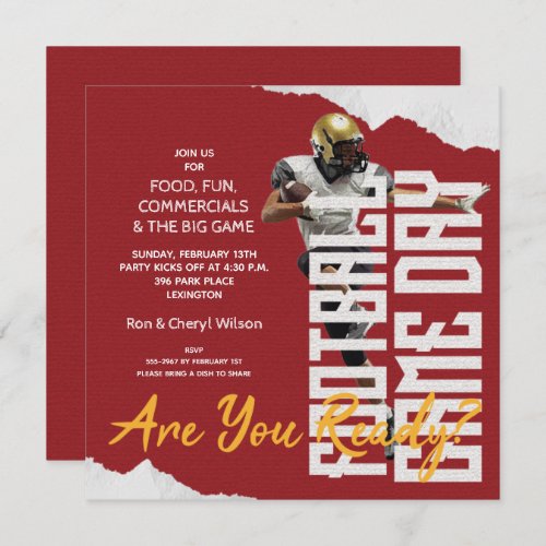 Football Player Big Game Day Red Party Invitations