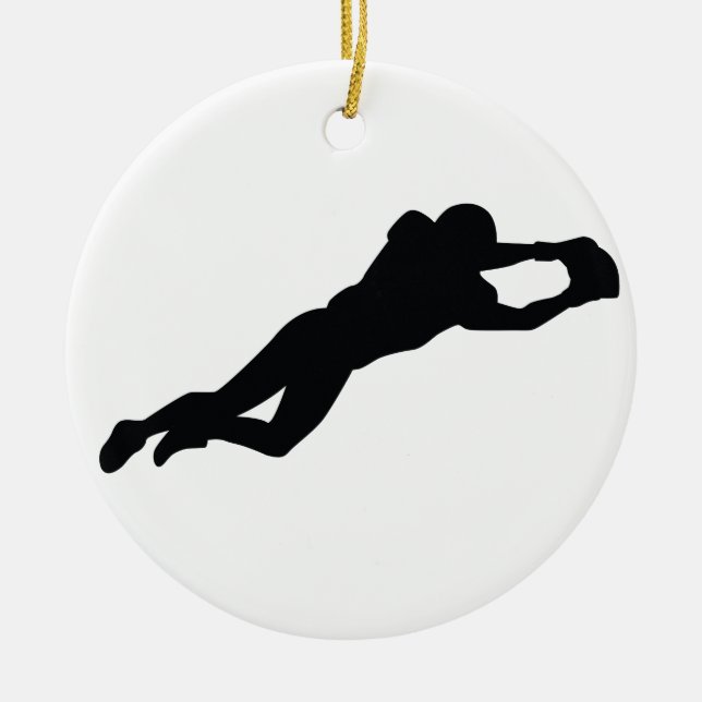 Football Player Black Silhouette Ceramic Ornament (Front)