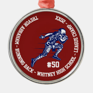 Football Player Champion Monogram Team School Metal Ornament