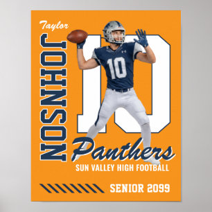 Football Player Custom Photo Jersey Number Blue Poster