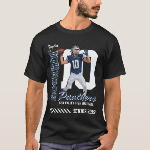 Football Player Custom Photo Jersey Number Blue T-Shirt