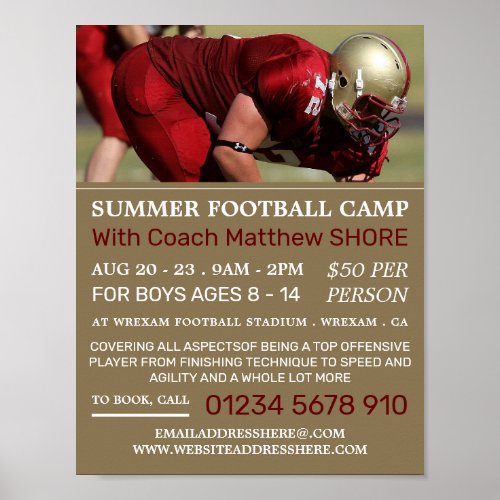 Football Player Football Camp Advertising Poster
