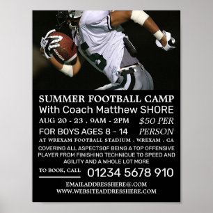 Football Player, Football Camp Advertising Poster