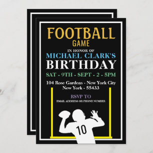 Football Player, Football Game Birthday Party Invitation