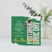 Football Player Game Day Green Invitation (Standing Front)
