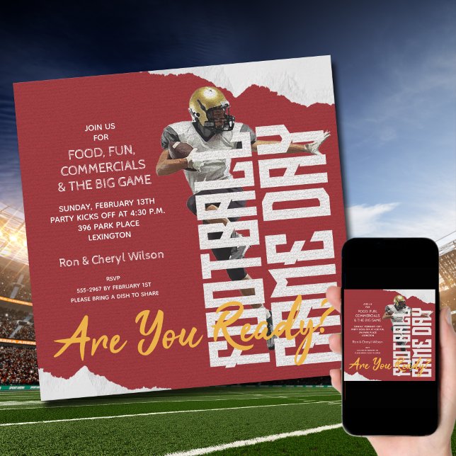 Football Player Game Day Red Invitation