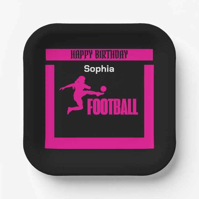 Football Player Girl, Birthday Girl Team  Paper Plates (Front)