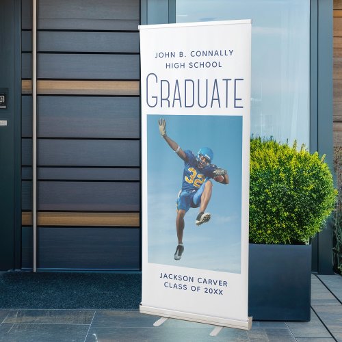 Football Player Graduate Photo Blue Graduation Retractable Banner