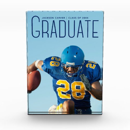 Football Player Graduation 2024 Blue Script Photo