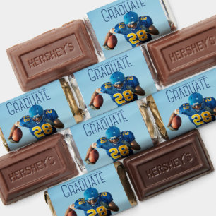 Football Player Graduation 2025 Blue Script Photo Hershey's Miniatures