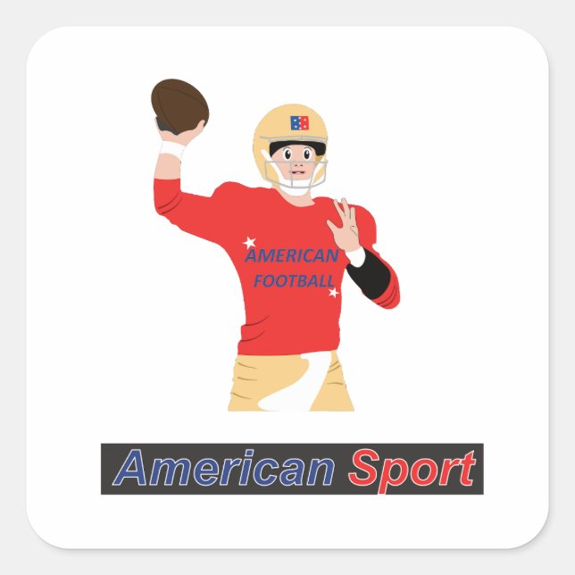 Football player in action with ball in hand square sticker (Front)