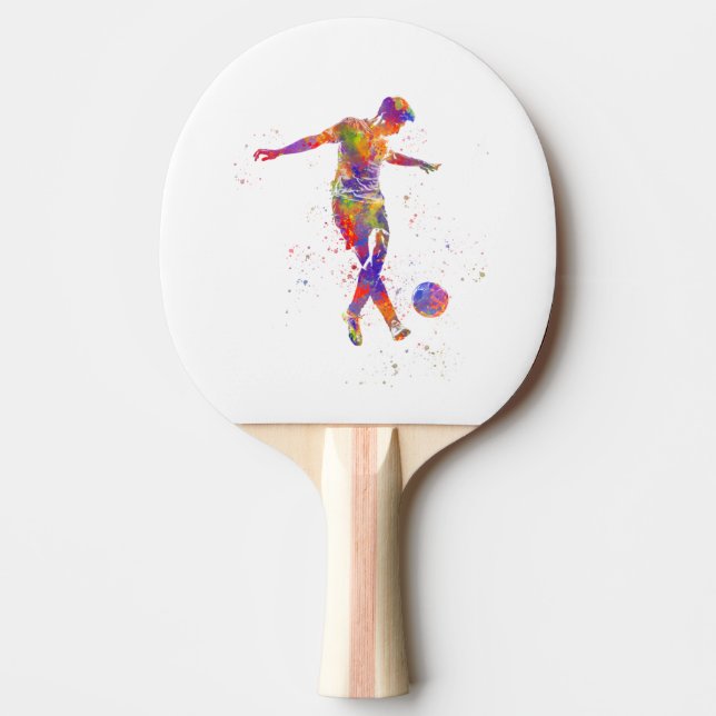 Football player in watercolor ping pong paddle (Front)