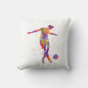 Football player in watercolor throw pillow