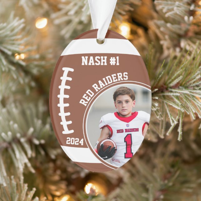Football Player Name Number Photo Keepsake #1 Ornament (Tree)