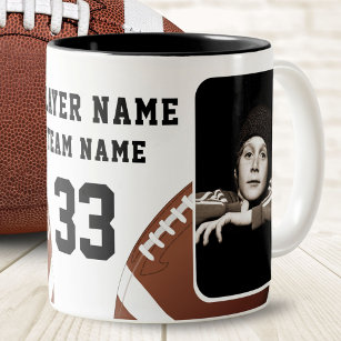 Football Player Name Number Team 2 Photos Two-Tone Coffee Mug