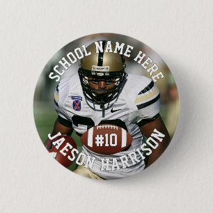 Football Player Name Number Team & Photo Spirit Button