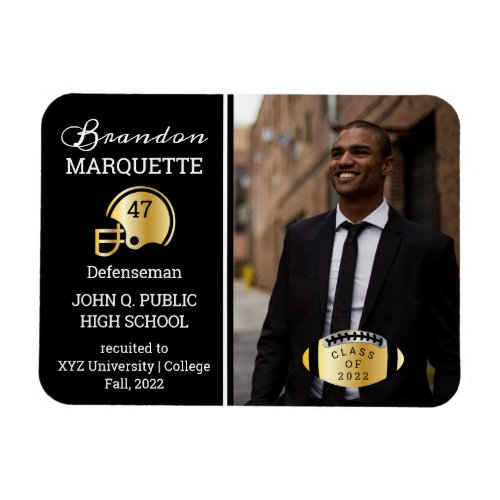 Football Player Photo Black  Gold Graduation Magnet