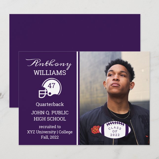 Football Player Photo Graduation Announcement (Front/Back)