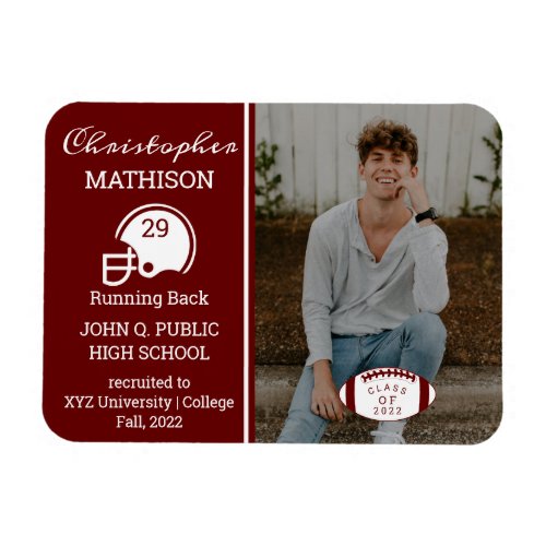 Football Player Photo Maroon  White Graduation Ma Magnet