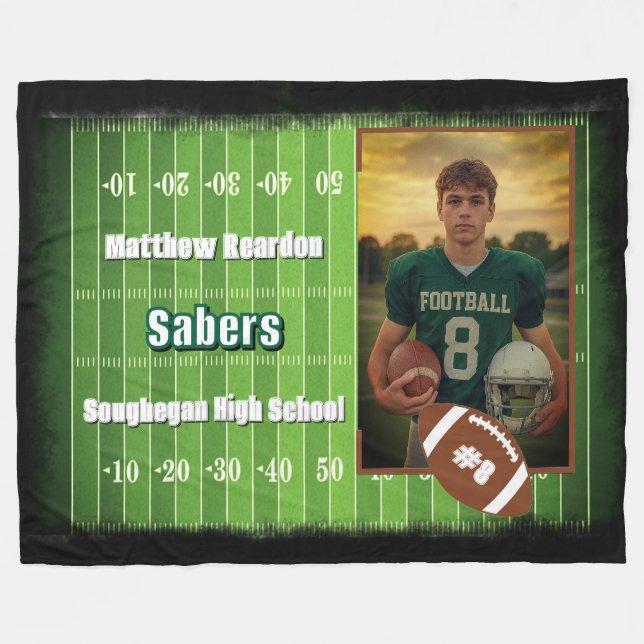 Football Player # Photo Name Team School Custom Fleece Blanket (Front (Horizontal))
