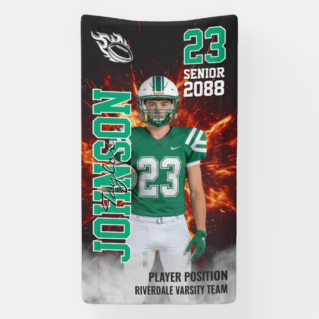 Football Player Portrait Photo Senior Night Banner (Vertical)