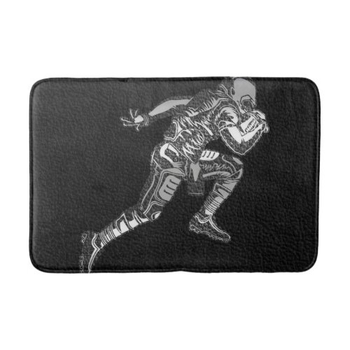 Football Player Running Quarterback Black Silver Bath Mat