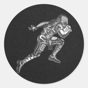 Football Player Running Quarterback Black Silver Classic Round Sticker
