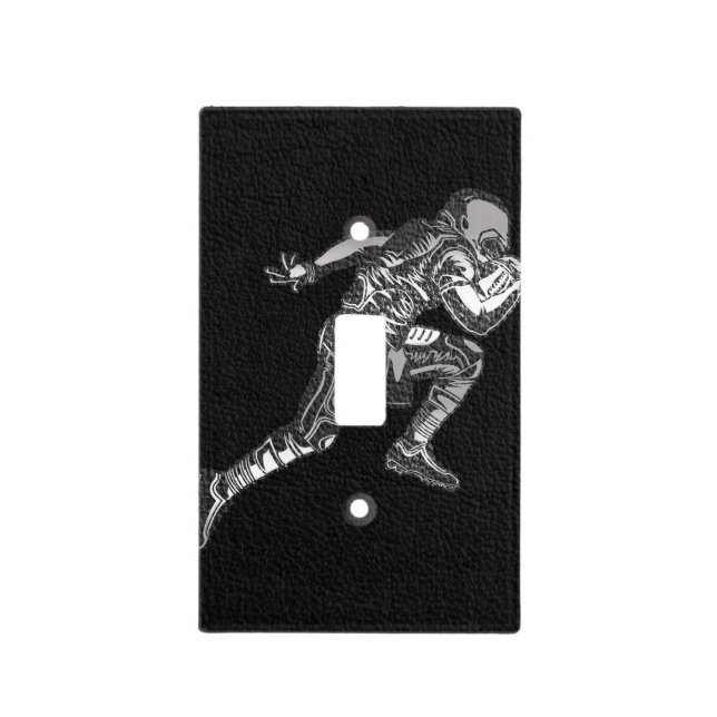 Football Player Running Quarterback Black Silver Light Switch Cover (Front)