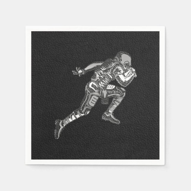 Football Player Running Quarterback Black Silver Napkins (Front)