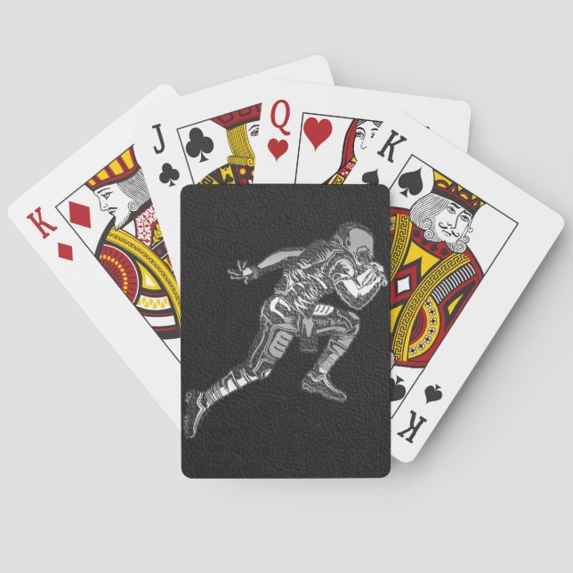 Football Player Running Quarterback Black Silver Poker Cards (Back)