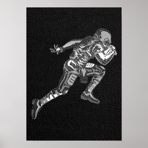Football Player Running Quarterback Black Silver Poster