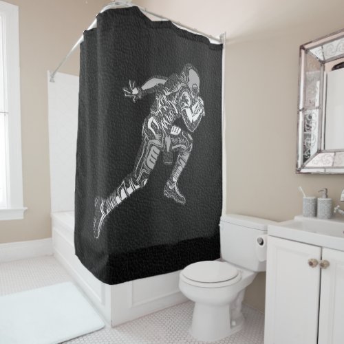 Football Player Running Quarterback Black Silver Shower Curtain