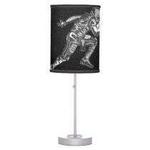 Football Player Running Quarterback Black Silver Table Lamp