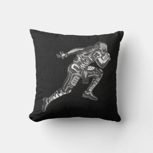 Football Player Running Quarterback Black Silver Throw Pillow