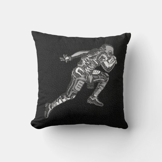 Football Player Running Quarterback Black Silver Throw Pillow (Front)
