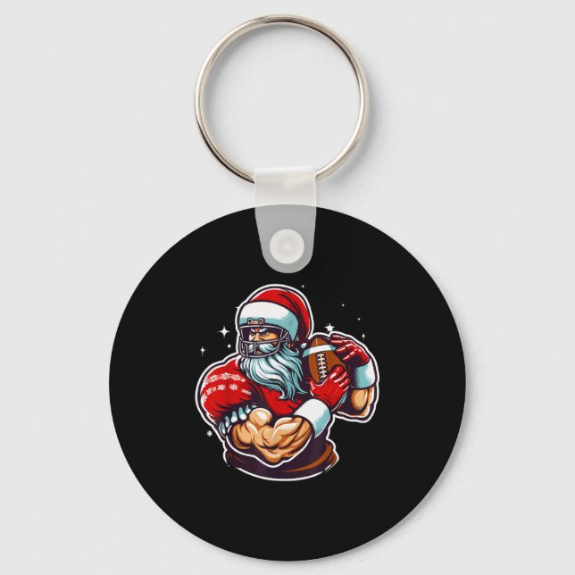Football Player Santa Christmas Pajama Funny X-mas Keychain (Front)
