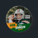 Football Player Senior Night Custom Photo Sports Button<br><div class="desc">Personalized Sports Button featuring your athlete’s photo, name, jersey number, team colors, and more. This custom player batch is perfect for showing team spirit and celebrating your favorite player. Add your own picture and text easily, customize the colors to match team. Whether it's for football, soccer, volleyball, baseball, basketball, hockey...</div>