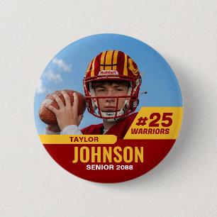 Football Player Senior Night Custom Photo Sports Button