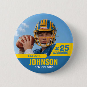 Football Player Senior Night Custom Photo Sports Button