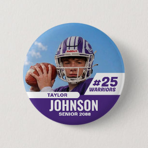 Football Player Senior Night Custom Photo Sports Button
