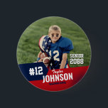 Football Player Senior Night Custom Sports Button<br><div class="desc">Personalized Sports Button featuring your athlete’s photo, name, jersey number, team colors, and more. This custom player batch is perfect for showing team spirit and celebrating your favorite player. Add your own picture and text easily, customize the colors to match team. Whether it's for football, soccer, volleyball, baseball, basketball, hockey...</div>