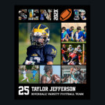 Football Player Senior Night Sports Photo Collage Poster<br><div class="desc">Personalized football senior sports photo collage for athlete and football player. This customizable photo gift is perfect for senior night, sports award banquet or birthday gift for your athlete son, daughter or student. It's a great way to display precious moments and memories from their sports games. The poster features a...</div>