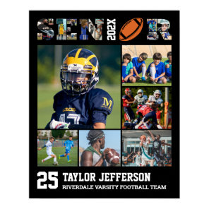 Football Player Senior Night Sports Photo Collage Poster