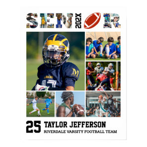 Football Player Senior Night Sports Photo Collage Poster