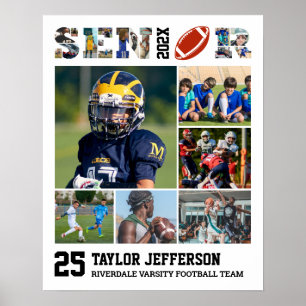 Football Player Senior Night Sports Photo Collage Poster