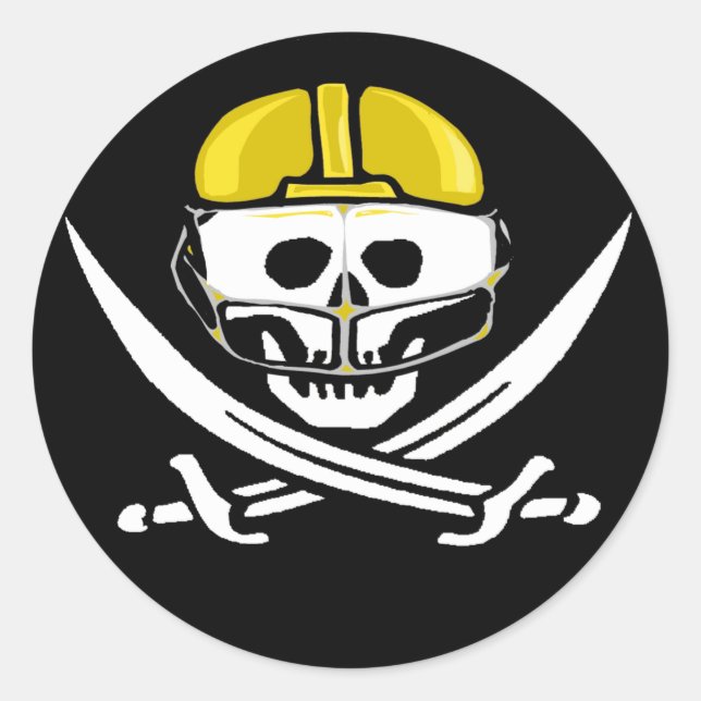 Football Player Skull and Swords Gold Classic Round Sticker (Front)