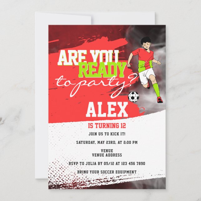 Football Player Soccer Boy Birthday Party Invitation (Front)
