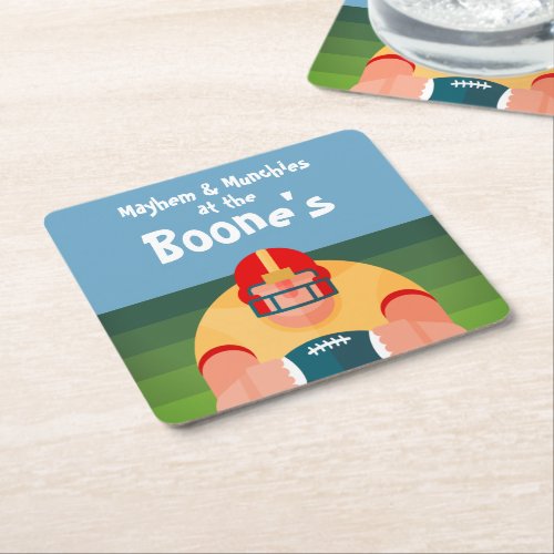 Football Player Super Fan Game Day Square Paper Coaster